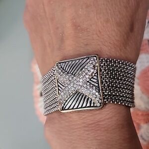 Silvertone luxury look bracelet multi strand magnetic closure clear crystals